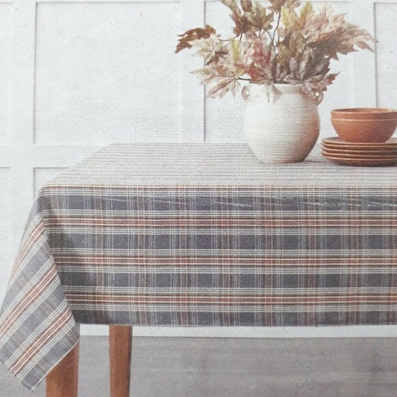Other - Fabric Tablecloth Gray Copper Plaid 60x102